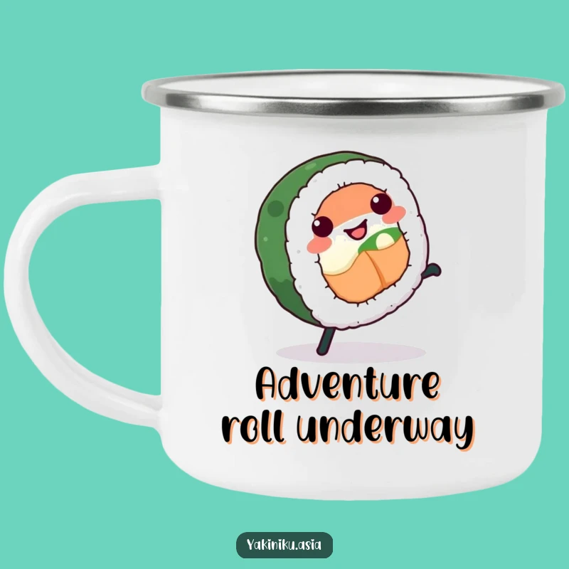 Funny Sushi Cartwheel Camping Mug: Fuel Your Adventures with Hilarious Rolls!