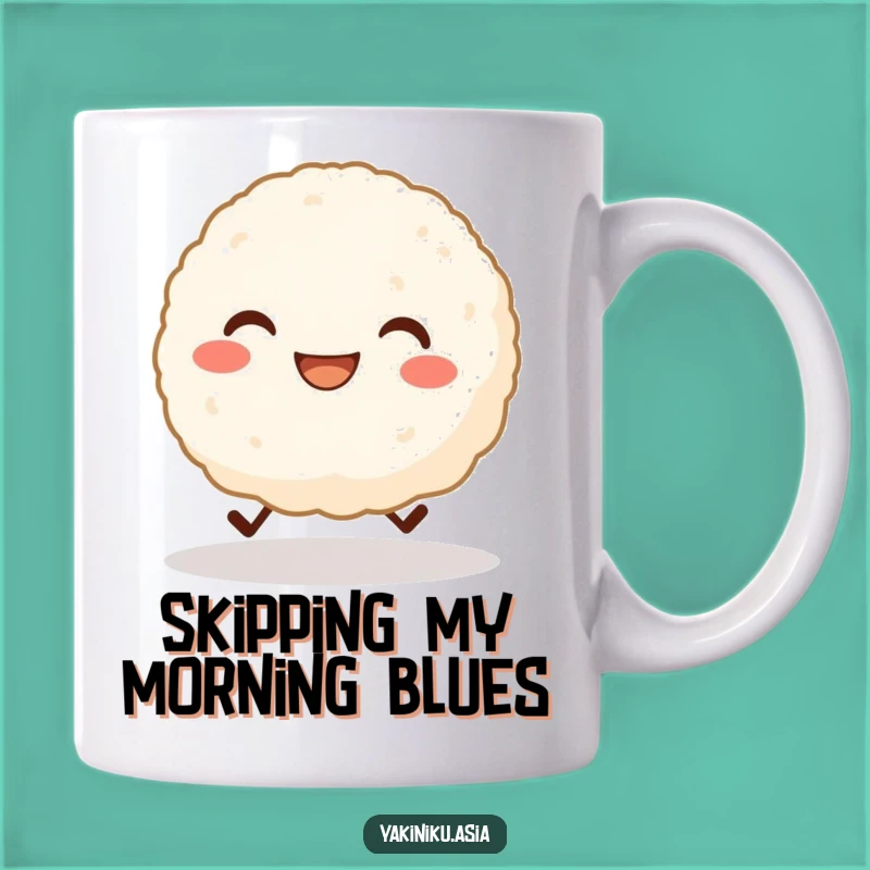 Funny Skipping Rice Ball Mug - Grinning Character Joy, Perfect Cute Funny Gift