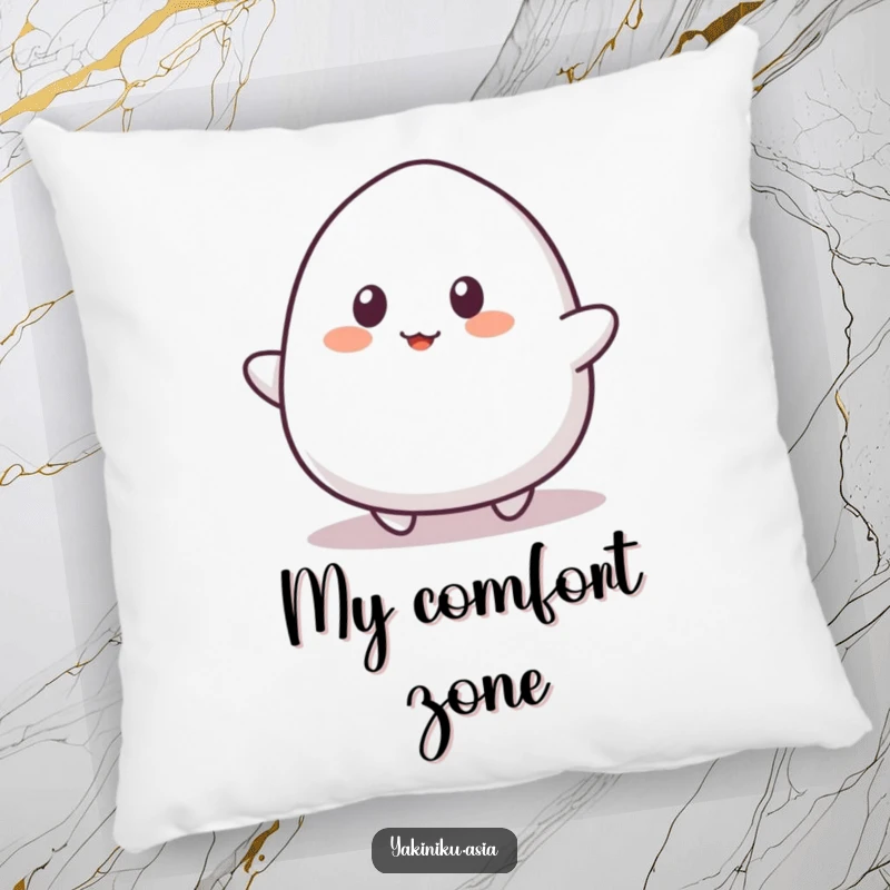 Funny mochi pillow, captured bouncing playfully with simple eyes, perfect for adding comfort and cheerful humor.