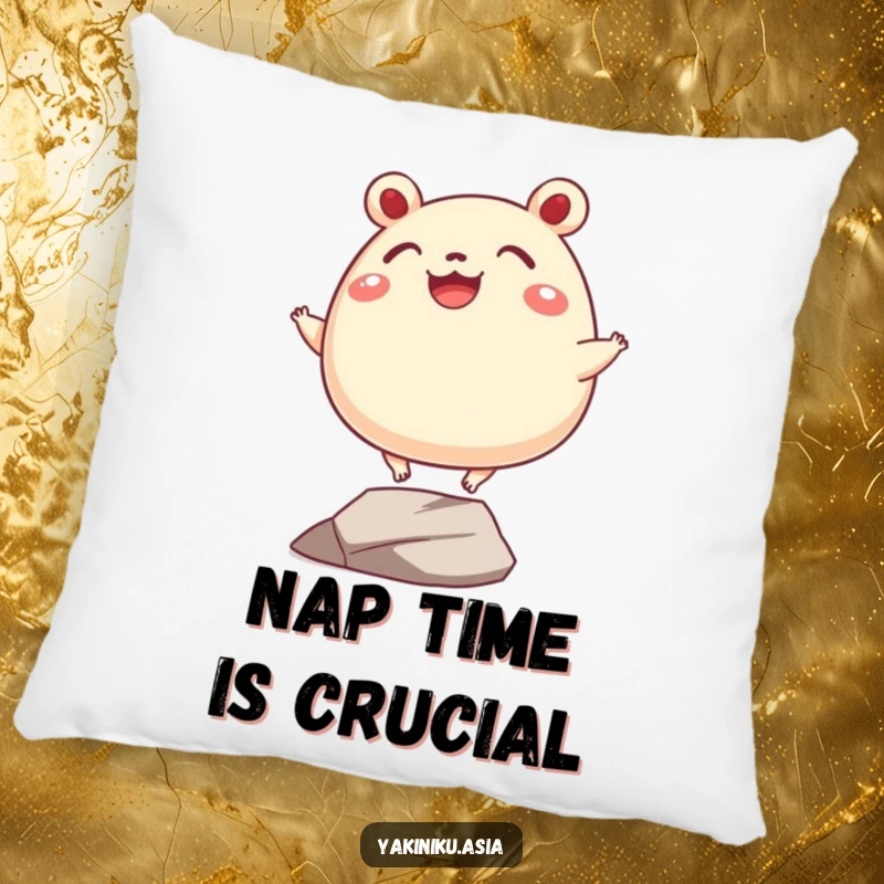 Funny bao bun pillow, captured grinning and balancing precariously on tiny legs, perfect for adding comfort and cheerful humor.