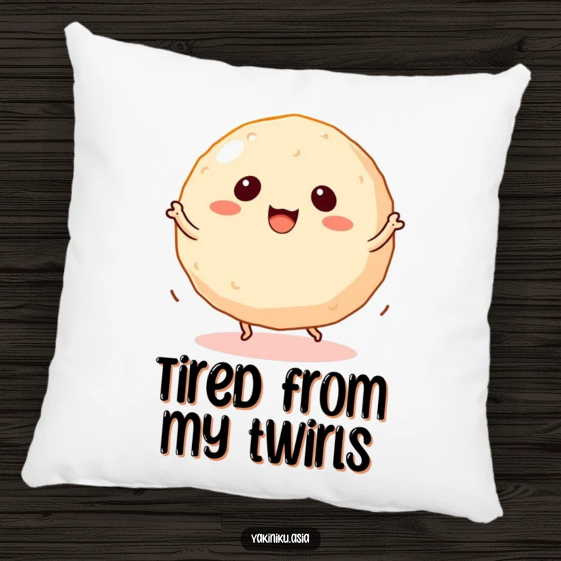 Funny takoyaki pillow featuring a dancing ball snack with tiny legs spinning, offering cozy comfort and fun.