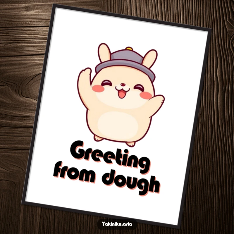 Funny happy bao bun character tipping an imaginary hat in a digital art print, conveying politeness and charm, a quick funny gift.