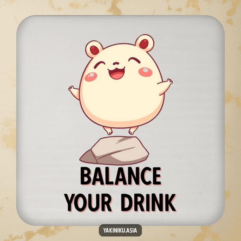 Funny bao bun coaster, grinning and balancing precariously on tiny legs, a humorous and practical accessory to protect your surfaces.