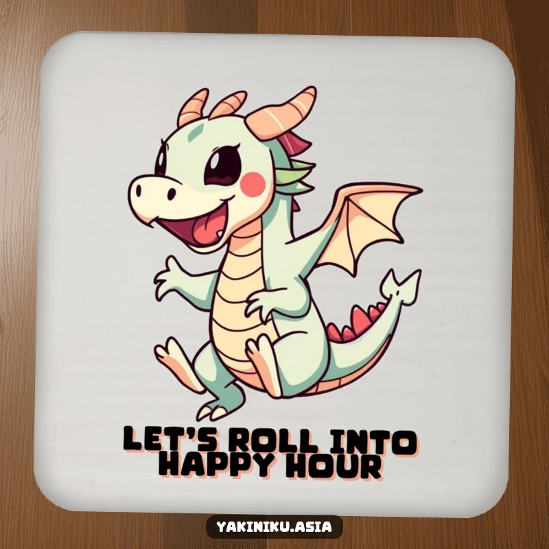 Funny drink coasters displaying a cartwheeling sushi dragon roll, protecting furniture while adding a humorous and vibrant element.