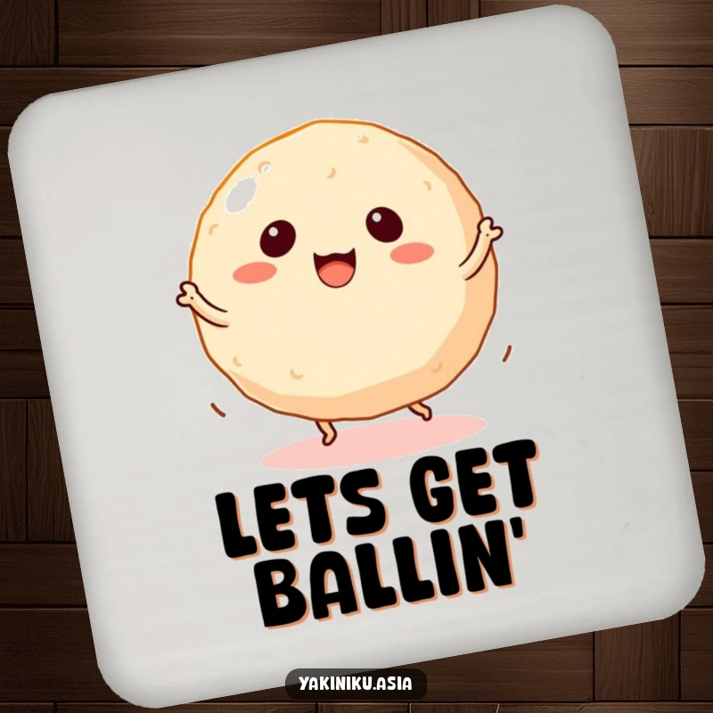 Funny takoyaki drink coasters featuring a dancing ball snack with tiny legs spinning, protecting surfaces stylishly.
