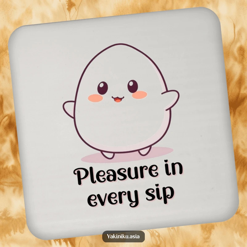 Funny mochi coaster, bouncing playfully with simple eyes, a humorous and practical accessory to protect your surfaces.