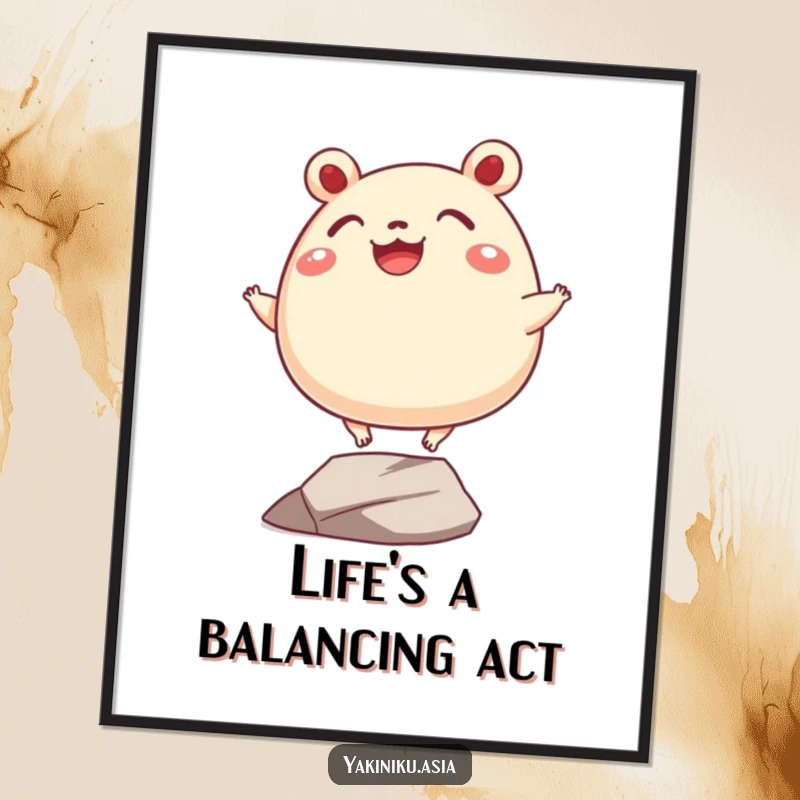 Funny bao bun poster, depicted grinning and balancing precariously on tiny legs, bringing cheerful humor and artistic charm to your walls.