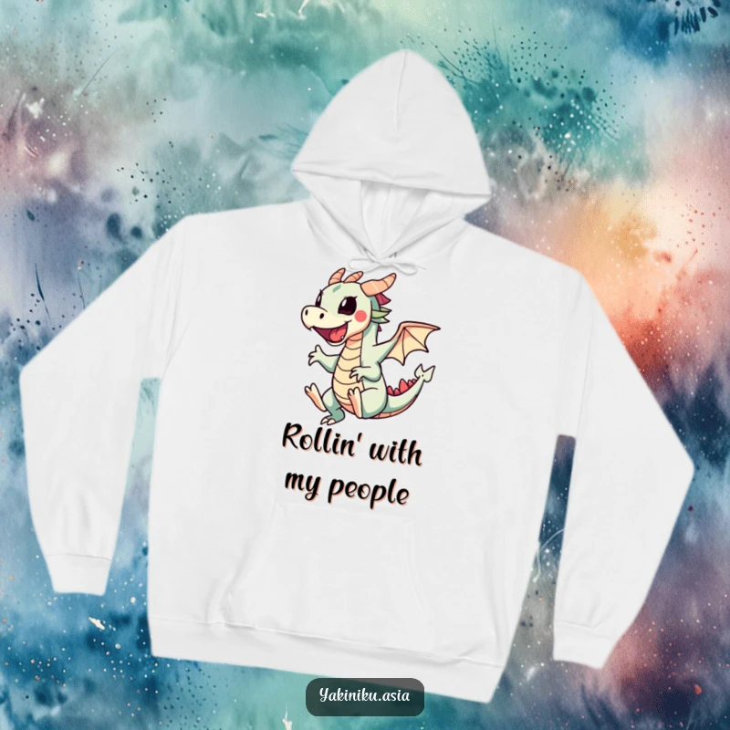 Funny hoodie depicting a cartwheeling sushi dragon roll, captured in a dynamic pose, bringing smiles and warmth to the wearer.