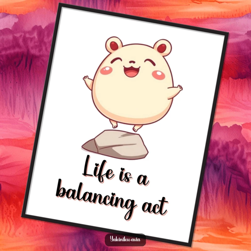 Funny Free Printable Wall Art: A grinning bao bun with tiny legs balancing precariously, adding humorous and whimsical decor.