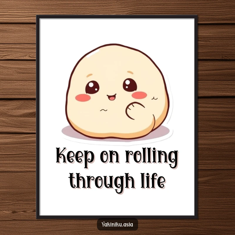 Funny Free Printable Wall Art: A cheerful dumpling with eyes rolling happily across a surface, adding playful decor.