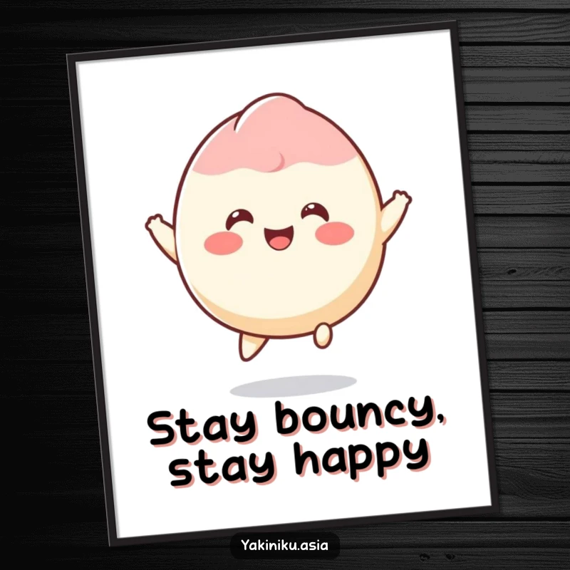Funny Free Printable Mochi Wall Art: a delightful mochi character captured mid-bounce, radiating pure joy.