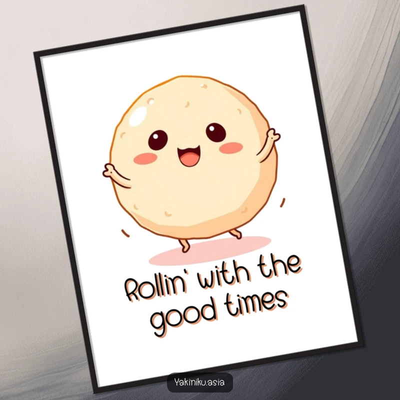 Funny Free Printable Takoyaki Wall Art showcasing a lively takoyaki ball with tiny legs enthusiastically dancing.