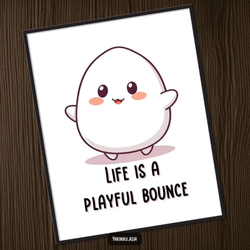 Funny Free Printable Wall Art: A wobbly mochi with simple eyes playfully bouncing, adding cheerful and quirky decor.