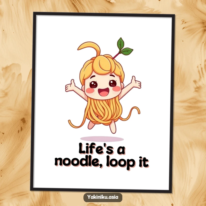Funny Free Printable Wall Art: A smiling noodle character executing a dynamic and joyful loop-the-loop.