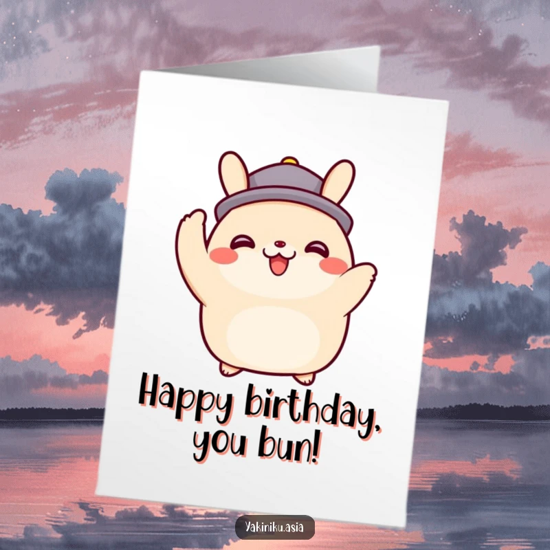 Funny Free Printable Birthday Card: A happy bao bun character politely tipping its imaginary hat.