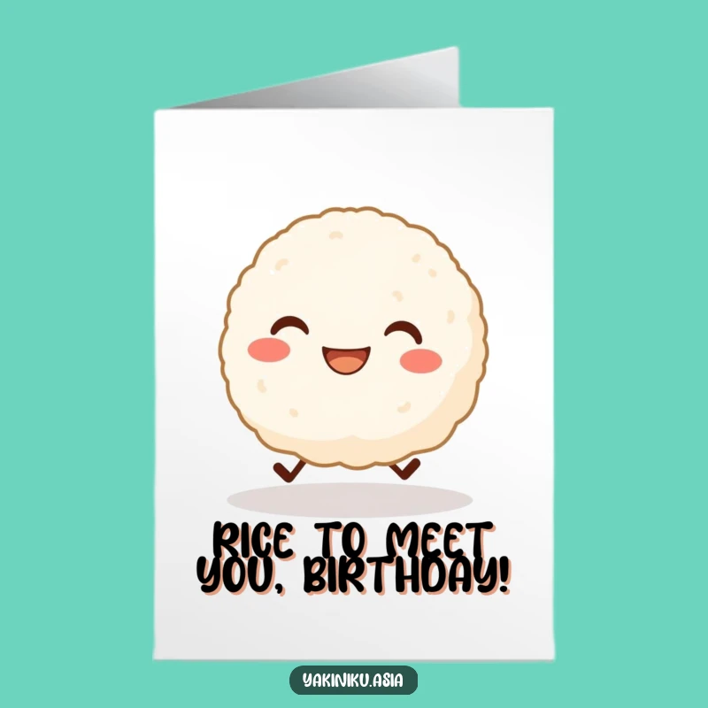 Free Printable Funny Birthday Card: Skipping Rice Ball Fun - Funny Downloadable Gift