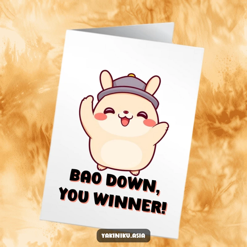 Funny Free Printable Congratulations Card: A happy bao bun character tipping its imaginary hat with a friendly expression.