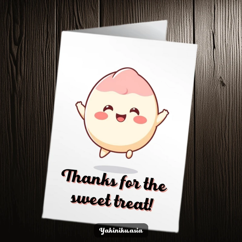 Funny Free Printable Mochi Thank You Card: a smiling mochi character bouncing with joy while saying thank you.