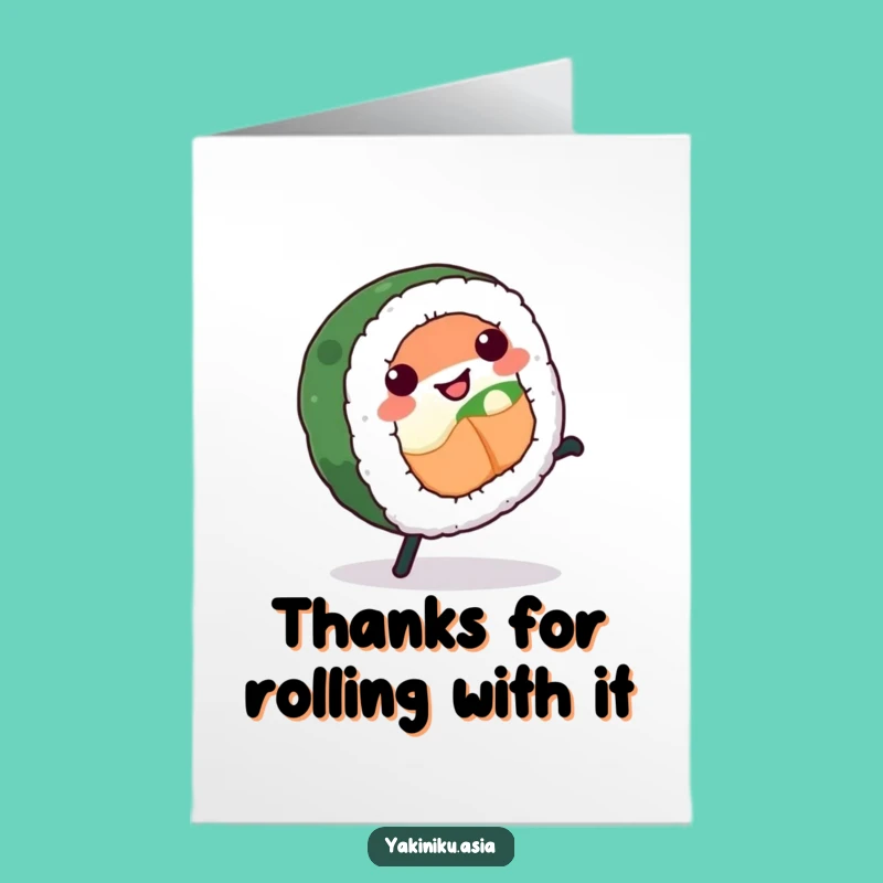 Free Printable Sushi Thank You Card: Funny Cartwheel Roll Downloadable Gift