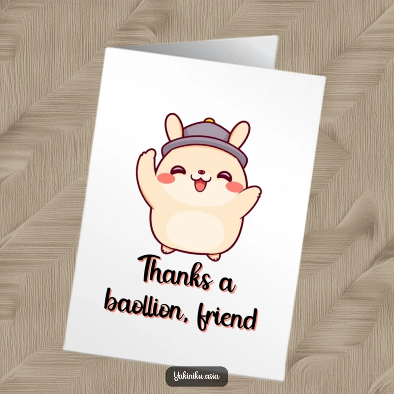 Funny Free Printable Thank You Card: Adorable bao bun character tipping its imaginary hat gracefully.