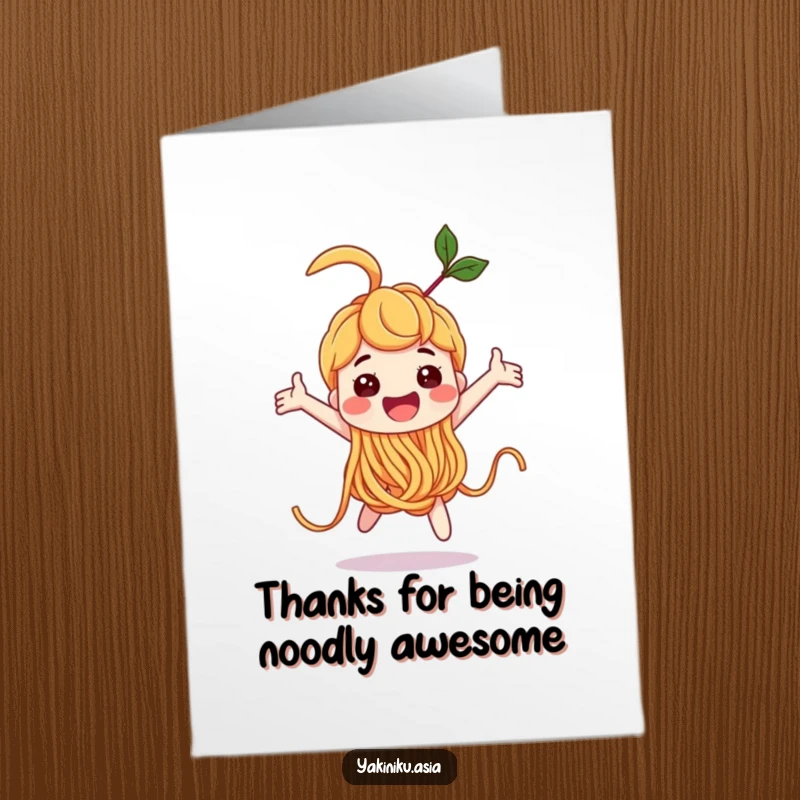 Funny Free Printable Thank You Card: Noodle character in mid-loop-the-loop, expressing gratitude playfully.