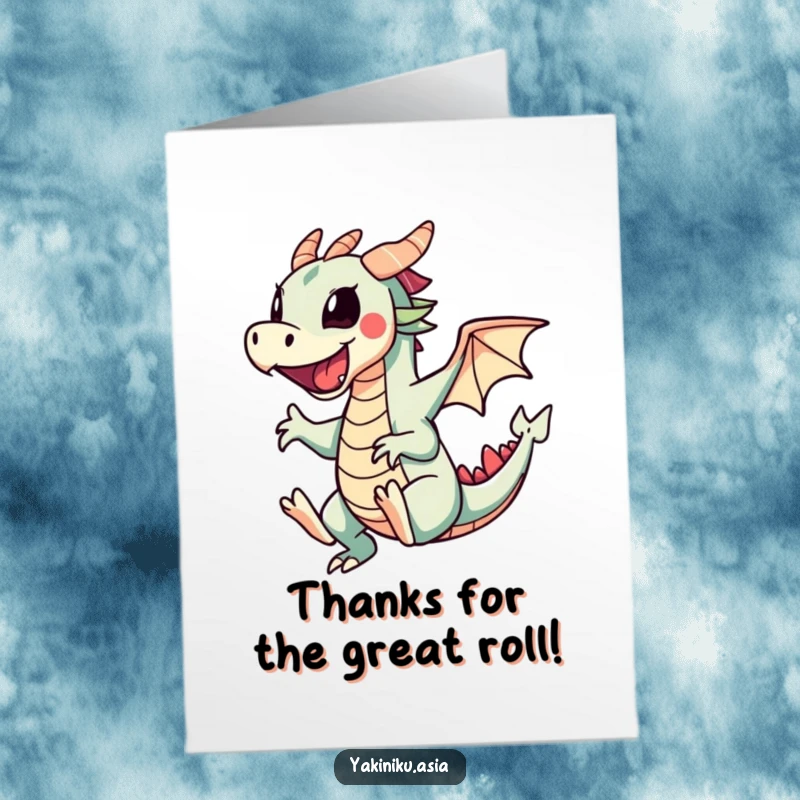Funny free printable thank you card featuring a happy sushi dragon roll character performing a cartwheel to express gratitude.