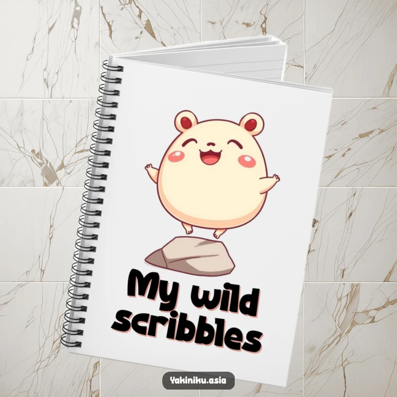 Funny bao bun roll notebook, depicted grinning and balancing precariously on tiny legs, perfect for noting ideas with cheerful humor.