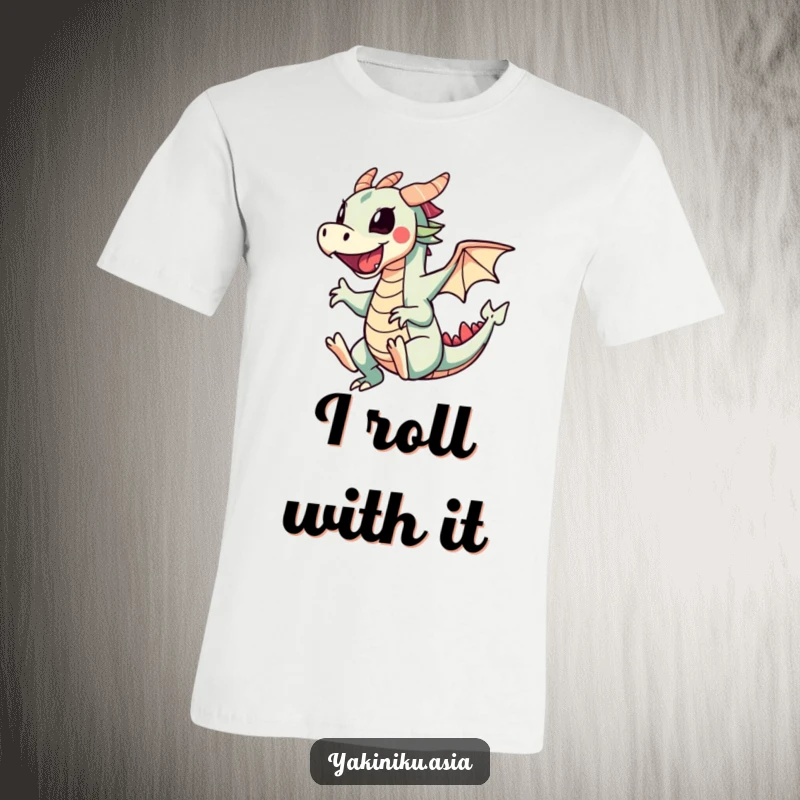 Funny t-shirt featuring a lively sushi dragon roll executing a perfect cartwheel with a beaming expression, perfect for sushi fans.