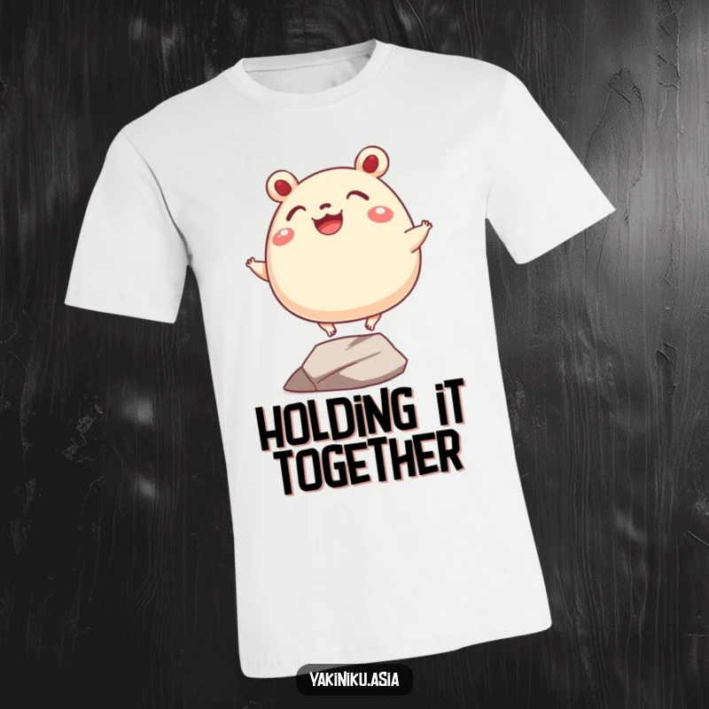 Funny bao bun t-shirt, grinning and balancing precariously on tiny legs, a comfortable and humorous piece of apparel.