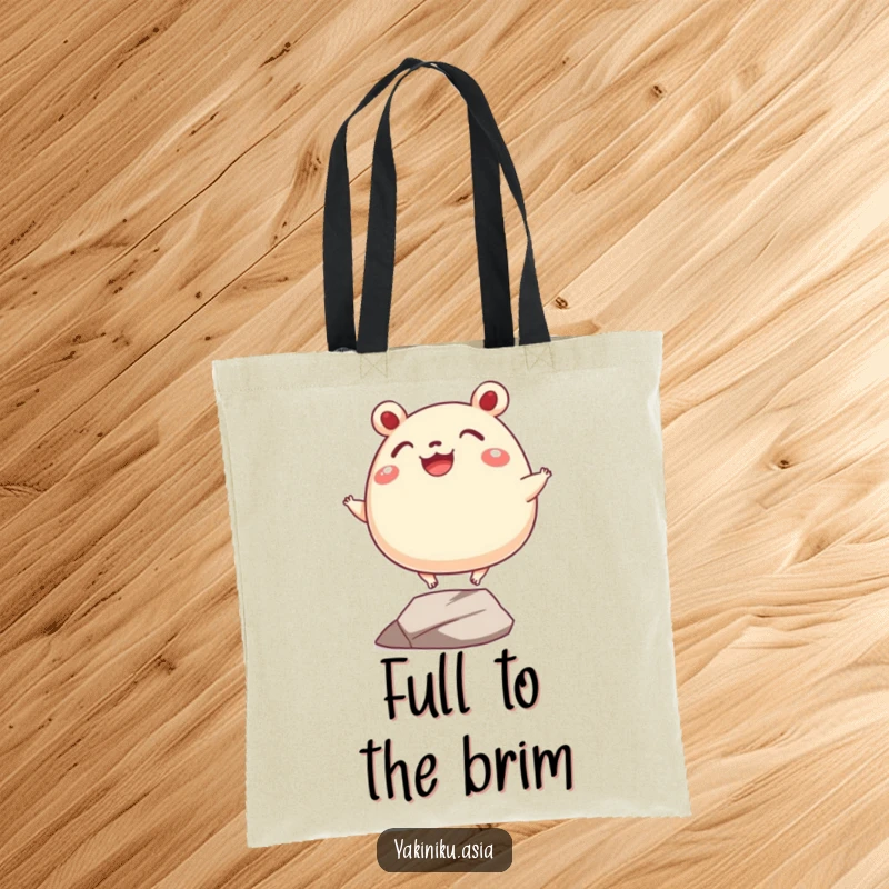 Funny bao bun roll tote bag, grinning and balancing precariously on tiny legs, a humorous and practical accessory for every day.