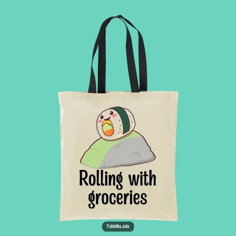 Funny Sushi Hill Rollo Tote Bag - Gleeful Sushi Design, Perfect Foodie Funny Gift